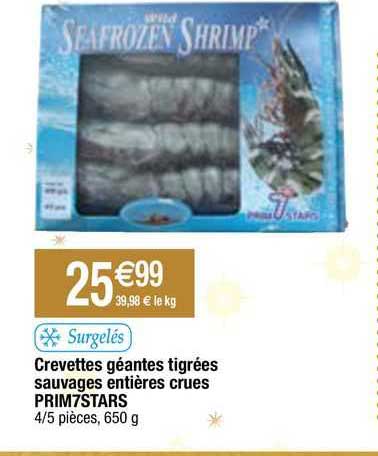 crevettes géantes tigrées sauvages entières crues prim7stars