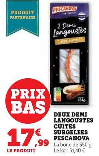 deux demi langoustes cuites surgelées pescanova