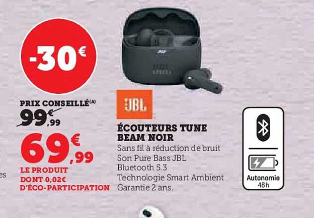 écouteurs tune beam noir jbl