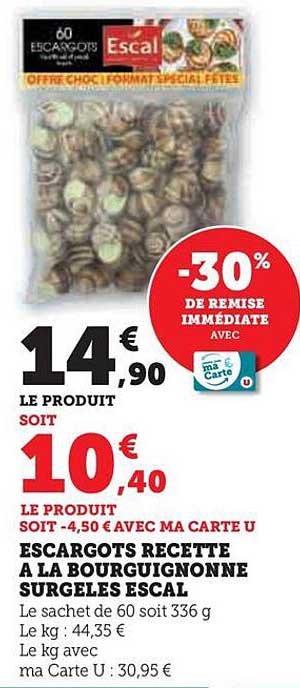escargots recette à la bourguignonne surgelés escal