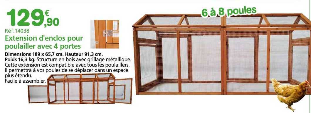 extension d'enclos pour poulailler avec 4 portes