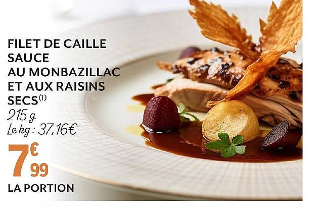 filet de caille sauce au monbazillac et aux raisins secs