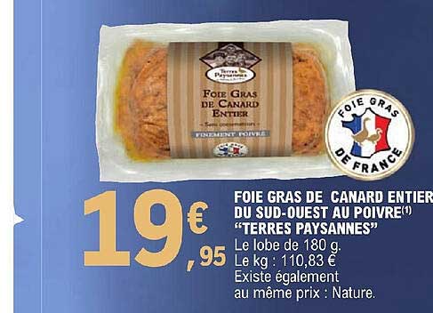 foie gras de canard entier du sud-ouest au poivre "terres paysannes"