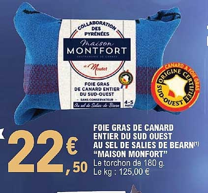 foie gras de canard entier du sud ouest au sel de salies de bearn "maison monfort"