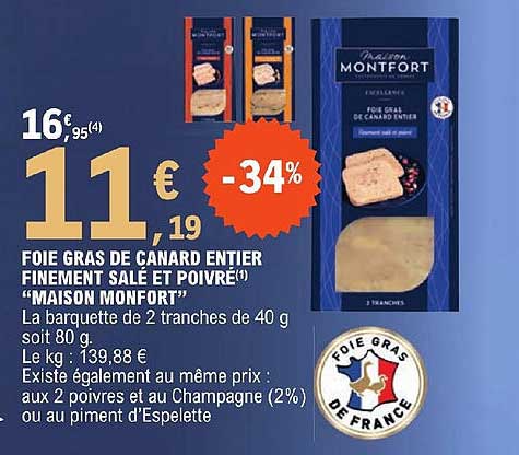 foie gras de canard entier finement salé et poivré "maison monfort"