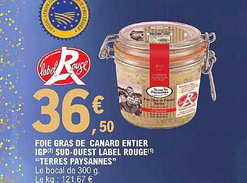 foie gras de canard entier igp sud-ouest label rouge "terres paysannes"