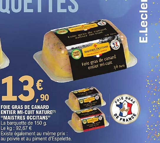 foie gras de canard entier mi-cuit nature "maistres occitans"
