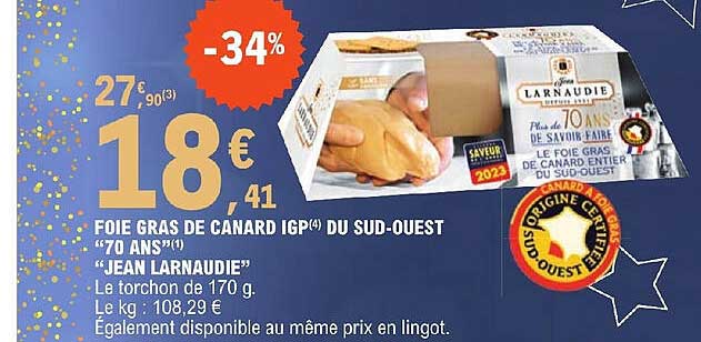 foie gras de canard igp du sud-ouest "70 ans" "jean larnaudie"