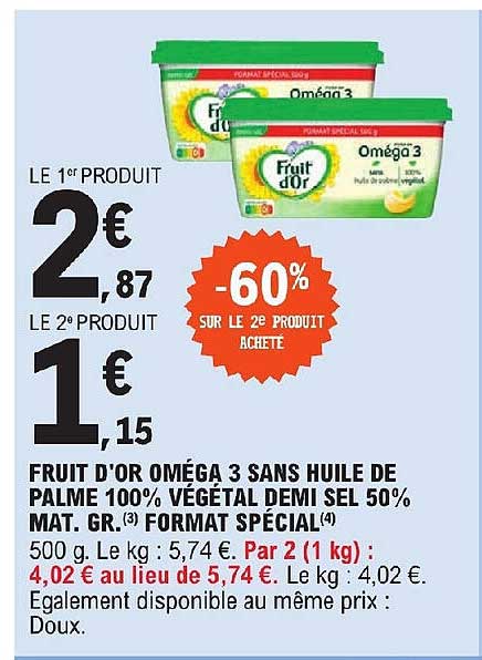 fruit d'or oméga 3 sans huile de palme 100% végétal demi sel 50% mat.gr. format spécial