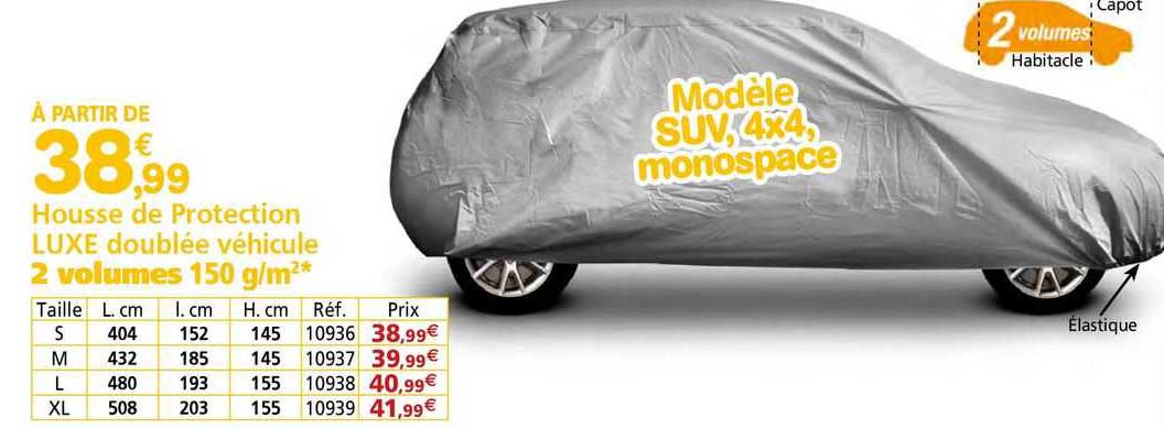 housse de protection luxe doublée vehicule 2 volumes 150 g/m2