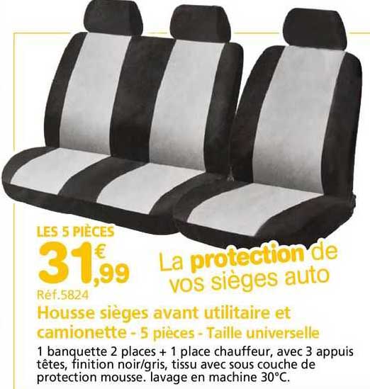 housse sièges avant utilitaire et camionette - 5 pièces taille universelle