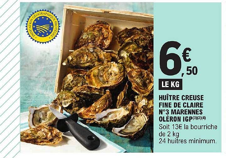 huître creusé fine de claire n°3 marennes oléron igp