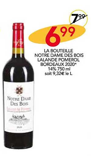 la bouteille notre dame des bois lalande pomérol bordeaux 2020