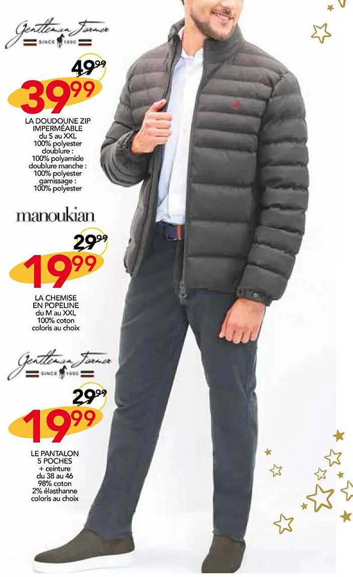 la doudoune zip imperméable gentleman farmer, la chemise en popeline manoukian, le pantalon 5 poches gentleman farmer