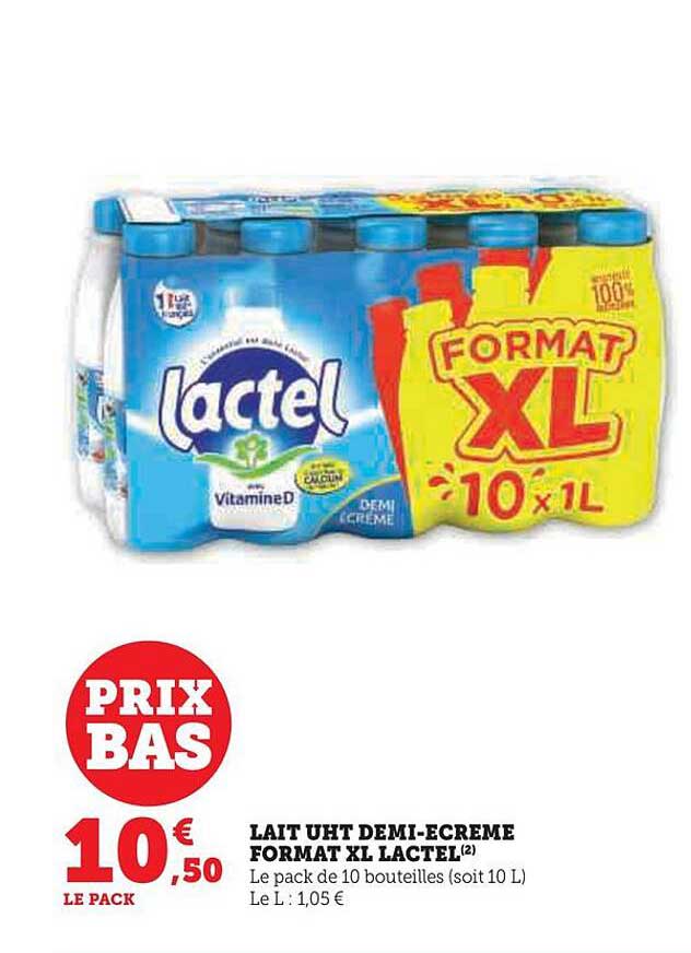 lait uht demi-écrémé format xl lactel