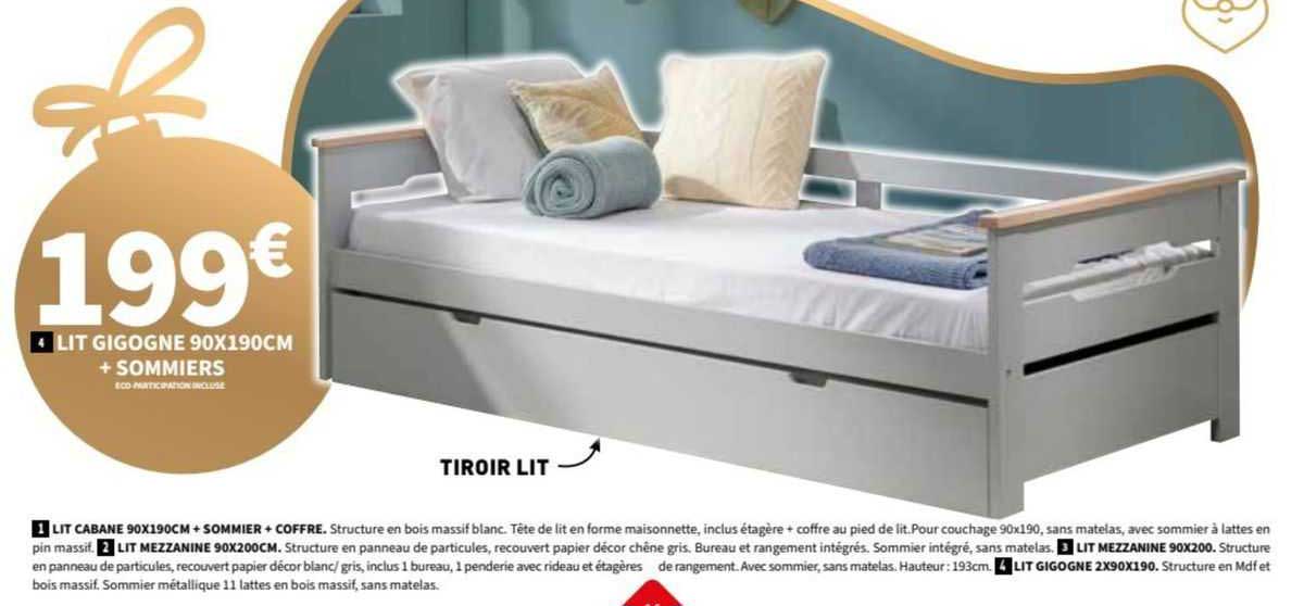 Lit Gigogne 90 X 190 Cm + Sommiers