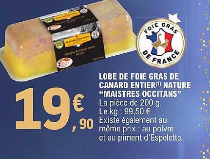 lobe de foie gras de canard entier nature "maistres occitans"
