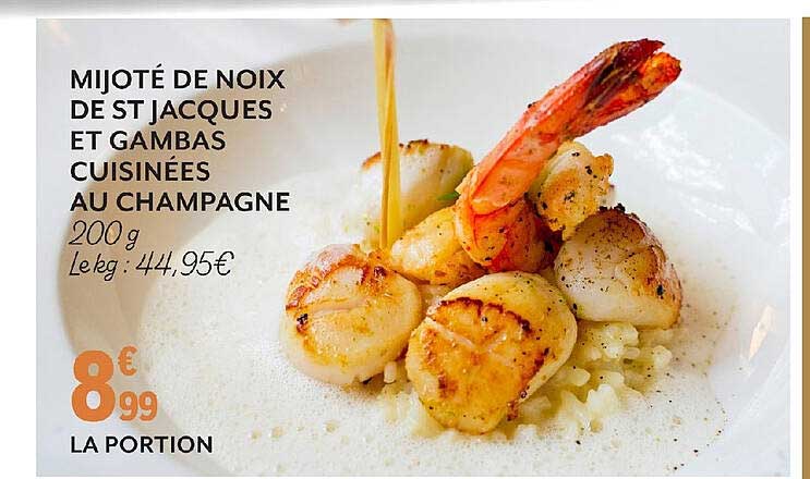 mijoté de noix de st jacques et gambas cuisinées au champagne