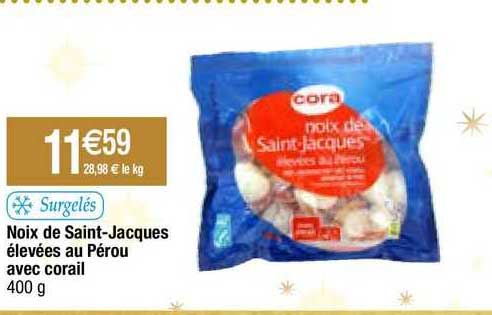 noix de saint-jacques élevées au pérou avec corail