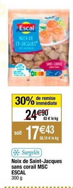 noix de saint-jacques sans corail msc escal