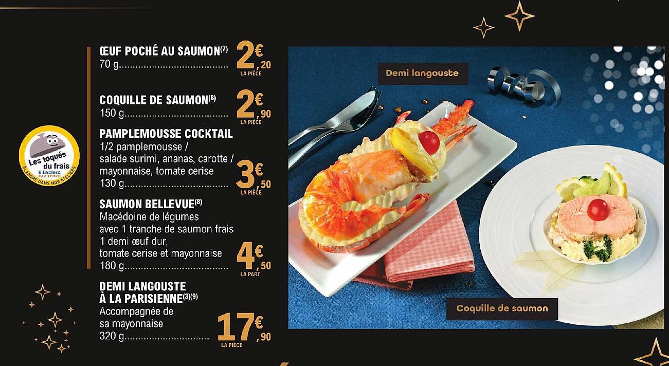 œuf Poché Au Saumon, Coquille De Saumon, Pamplemousse Cocktail, Saumon Bellevue, Demi Langouste à La Parisienne