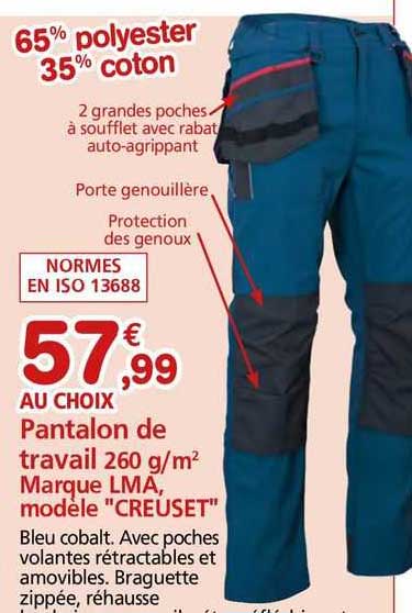 pantalon de travail 260 g/m2 marque lma modèle "creuset"