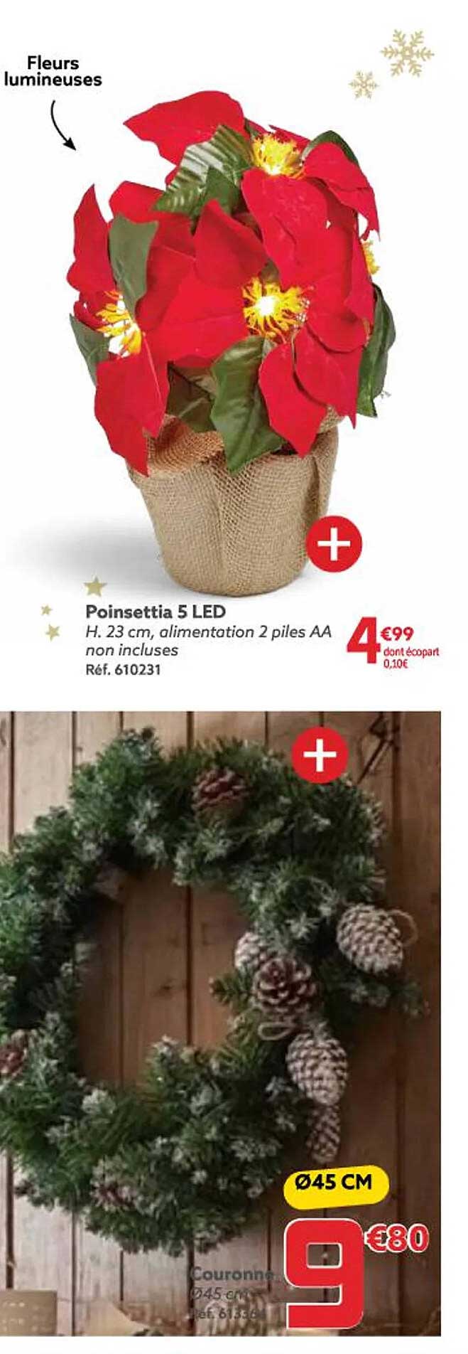 poinsettia 5 led, couronne