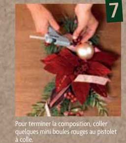 pour terminer la composition, coller quelques mini boules rouges au pistolet à colle