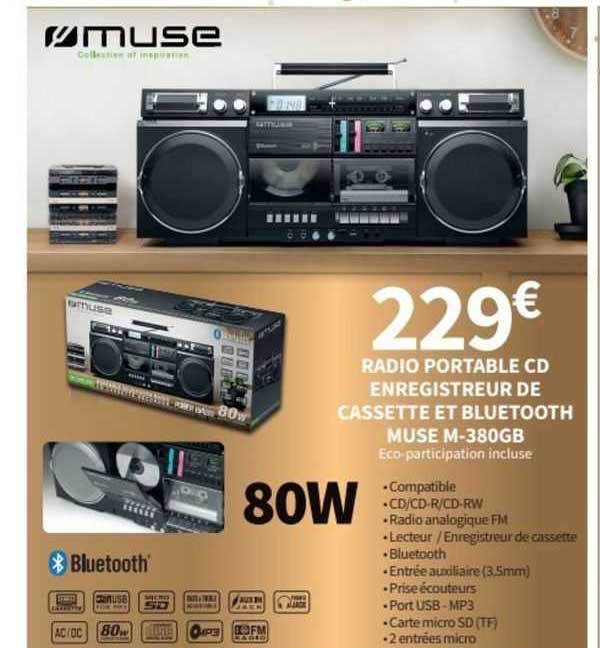 radio portable cd enregistreur de cassette et bluetooth muse