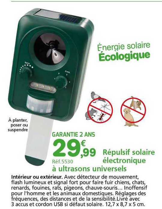 répulsif solaire électronique à ultrasons universels