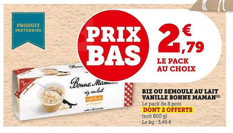 riz ou semoule au lait vanille bonne maman