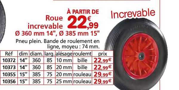 roue increvable ø 360 mm 14" ø 385 mm 15"