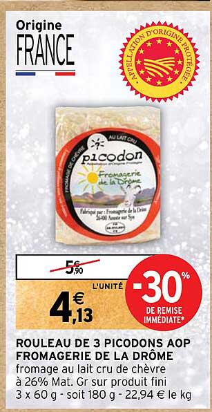 rouleau de 3 picodons aop fromagerie de la drôme