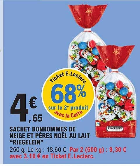 sachet bonhommes de neige et pères noël au lait "riegelein"