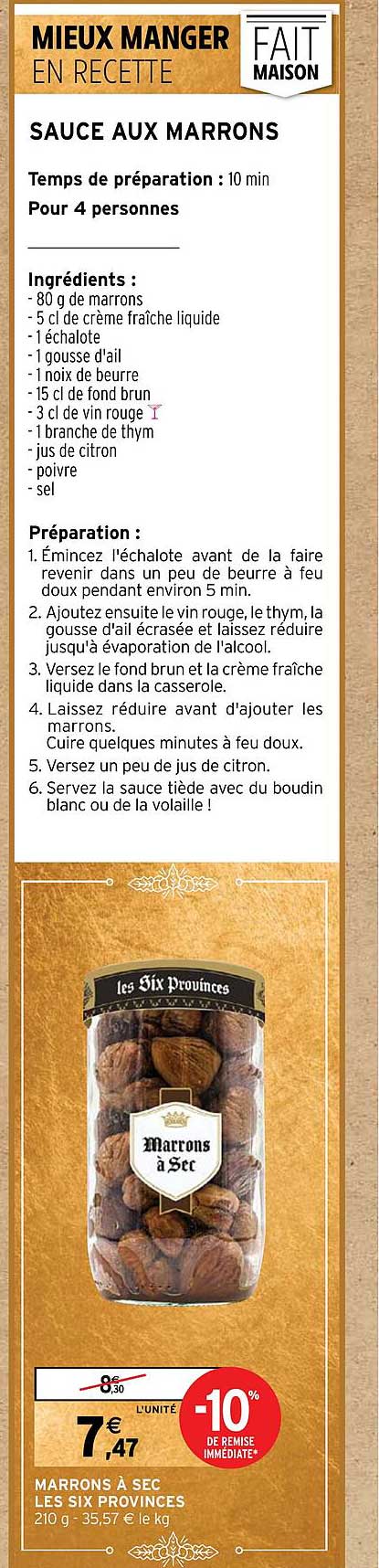 sauce aux marrons, marrons à sec les six provinces