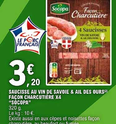 saucisse au vin de savoie & ail des ours façon charcutière x 4 "socopa"
