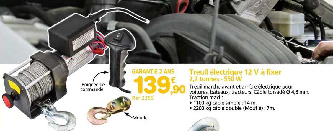 treuil électrique 12 v à fixer 2.0 tonnes 550w