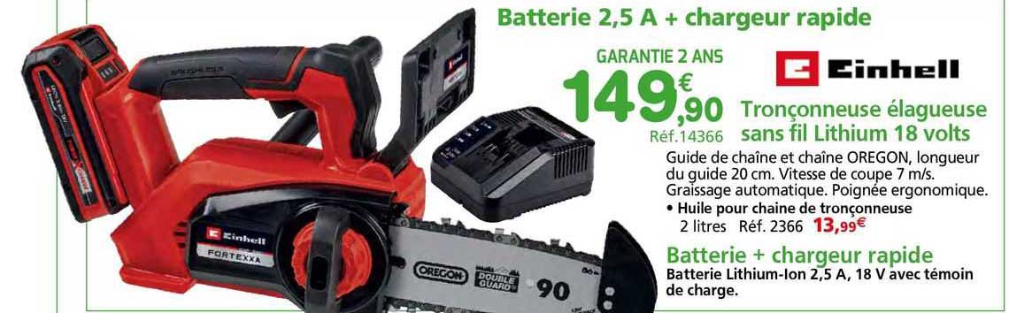 tronçonneuse élagueuse sans fil lithium 18 volts einhell