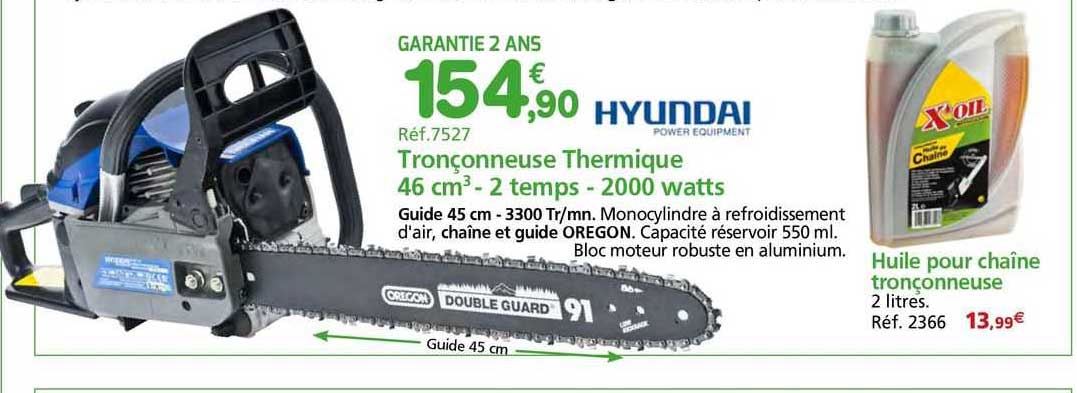 tronçonneuse thermique 46 cm3 - 2 temps - 2000 watts hyundai