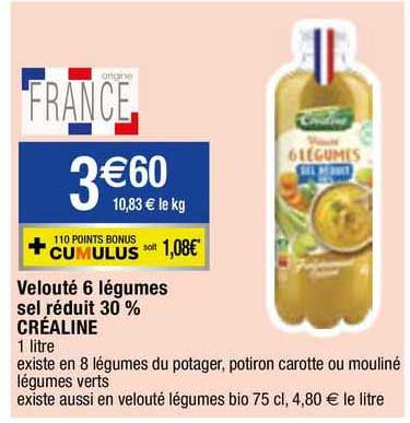 velouté 6 légumes sel réduit 30% créaline