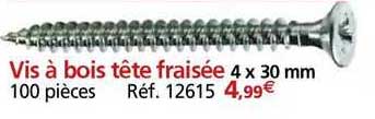 vis à bois tête fraisée 4 x 30 mm