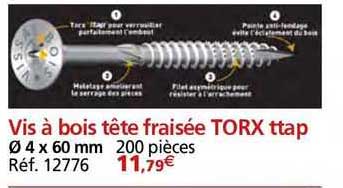 vis à bois tête fraisée torx ttap