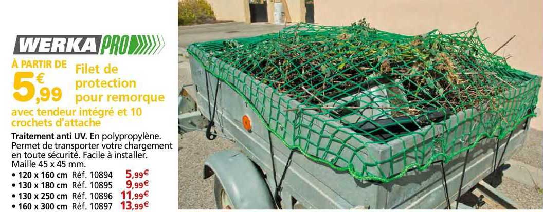 werka filet de protection pour remorque avec tendeur intégré et 10 crochets d'attache