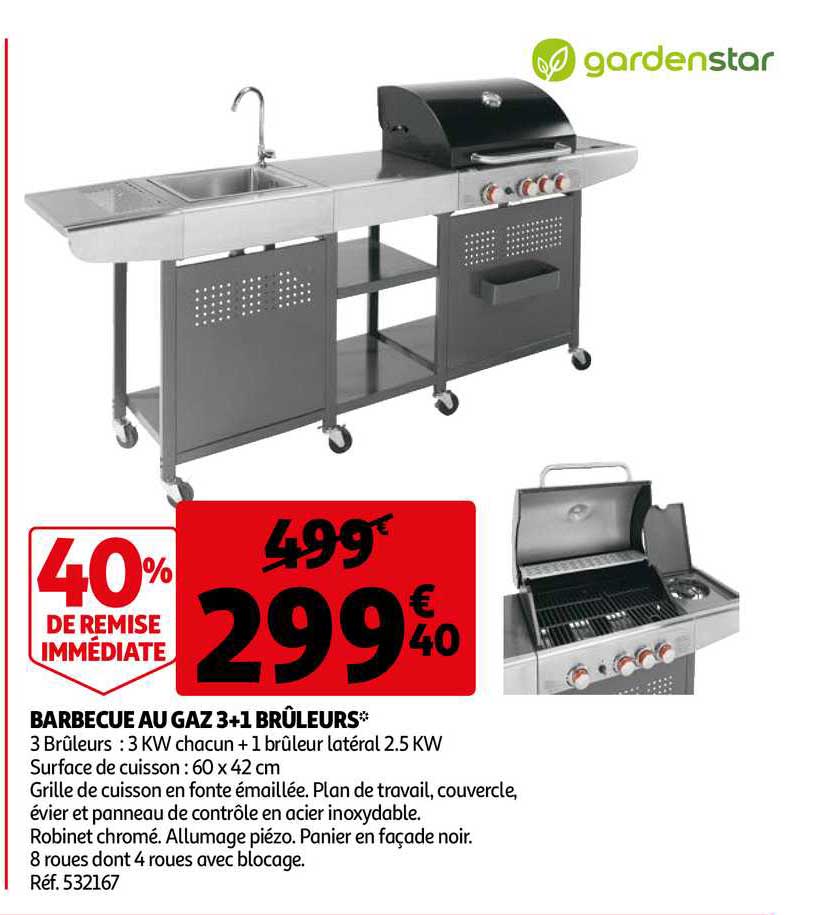 barbecue au gaz 3+1 brûleurs gardenstar