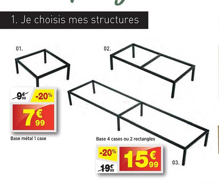 base métal 1 case, base 4 cases ou 2 rectangles