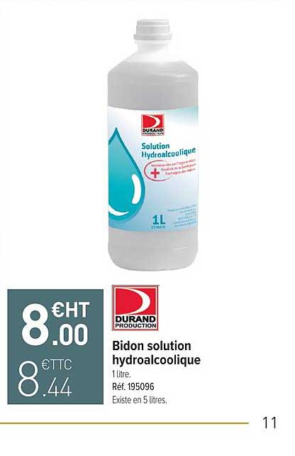 bidon solution hydroalcoolique durant