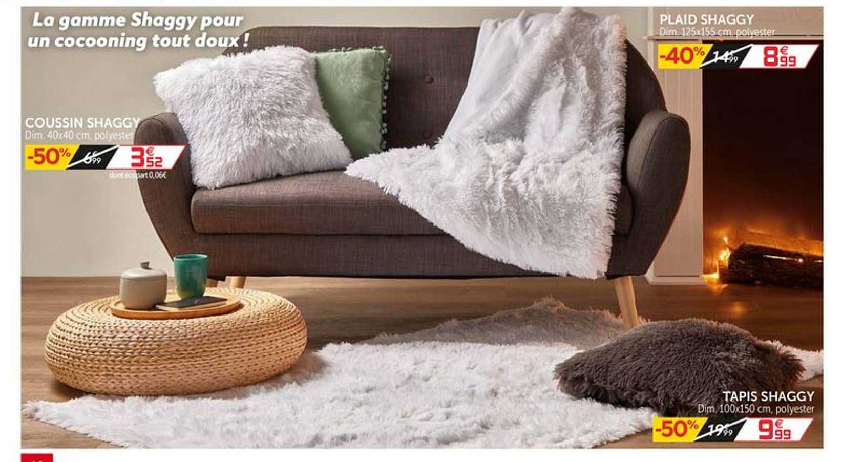 coussin shaggy, tapis shaggy