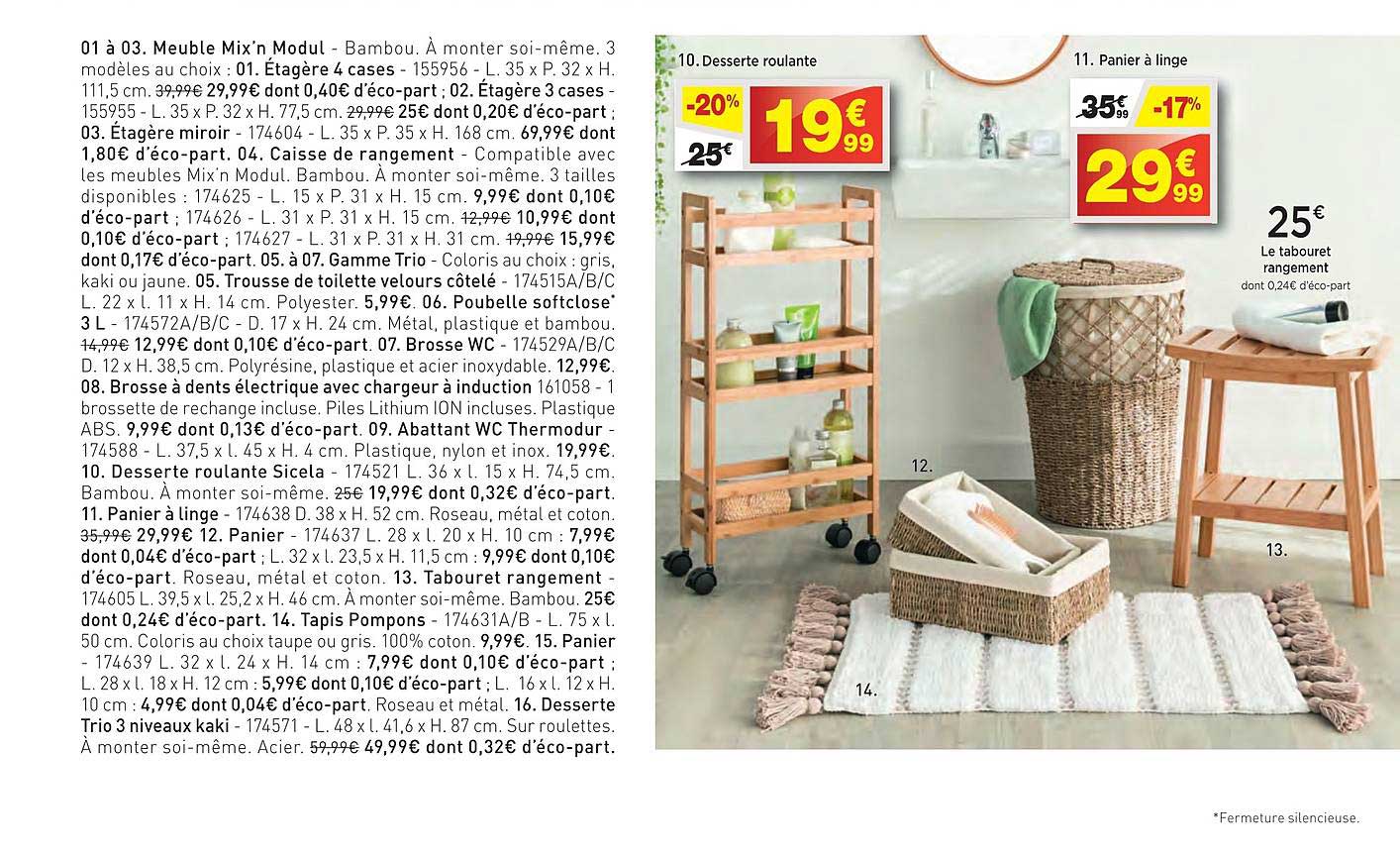 desserte roulante, panier à linge, le tabouret rangement