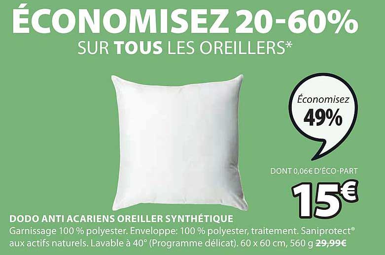 dodo anti acariens oreiller synthétique
