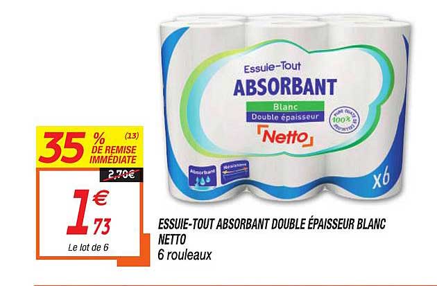 Essuie-tout Absorbant Double épaisseur Blanc Netto